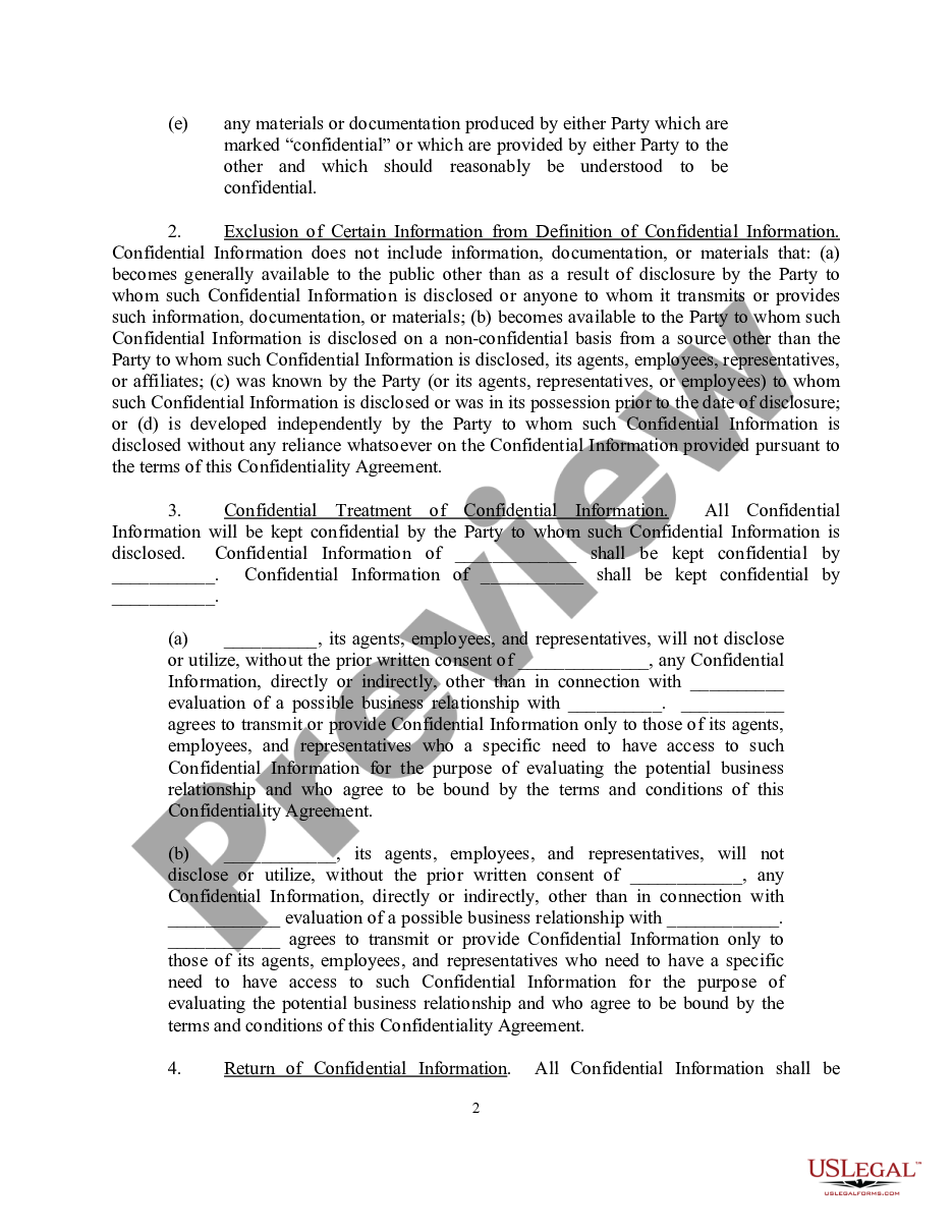 page 1 Confidentiality Agreement for a potential Investor, Partner or Consultant Company preview
