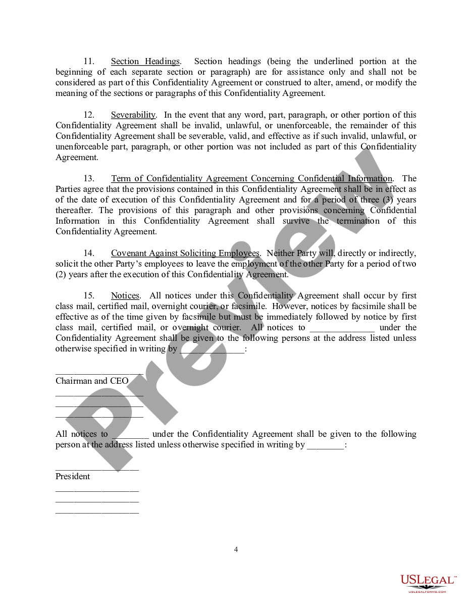 page 3 Confidentiality Agreement for a potential Investor, Partner or Consultant Company preview