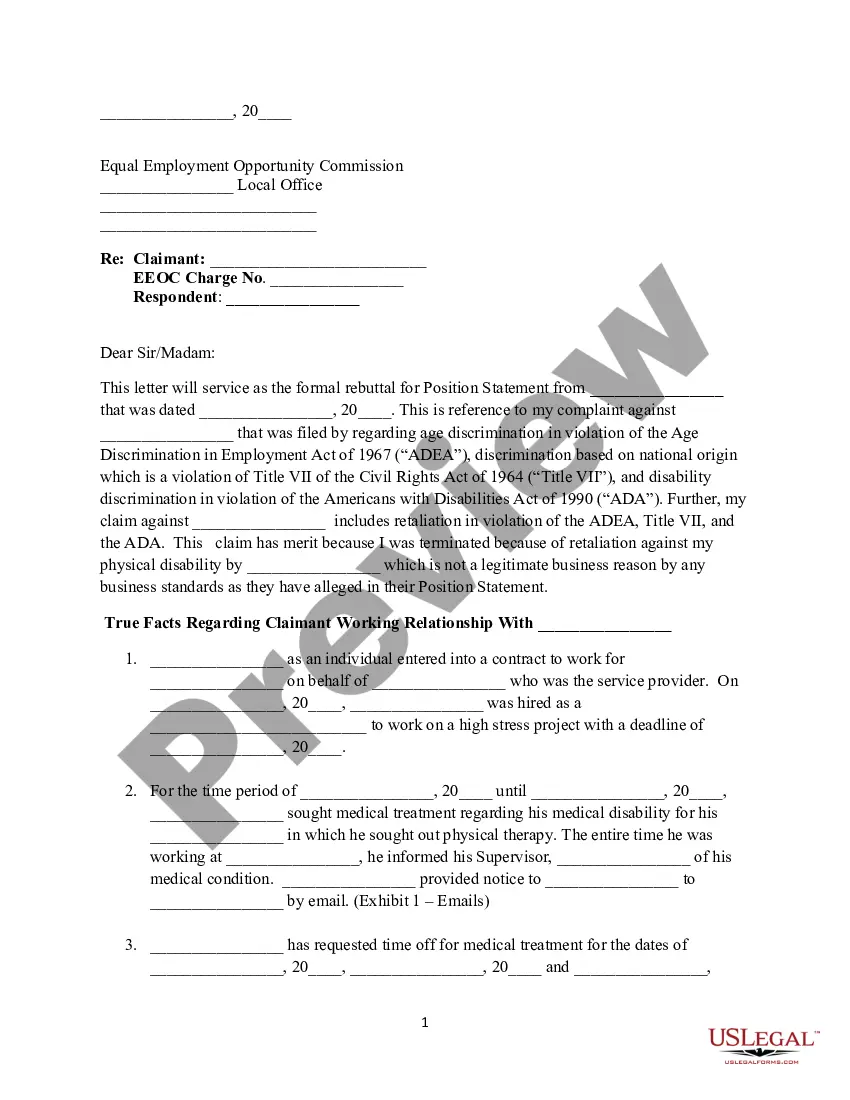 Formal Rebuttal To EEOC Sample Eeoc Position Statement Rebuttal US 
