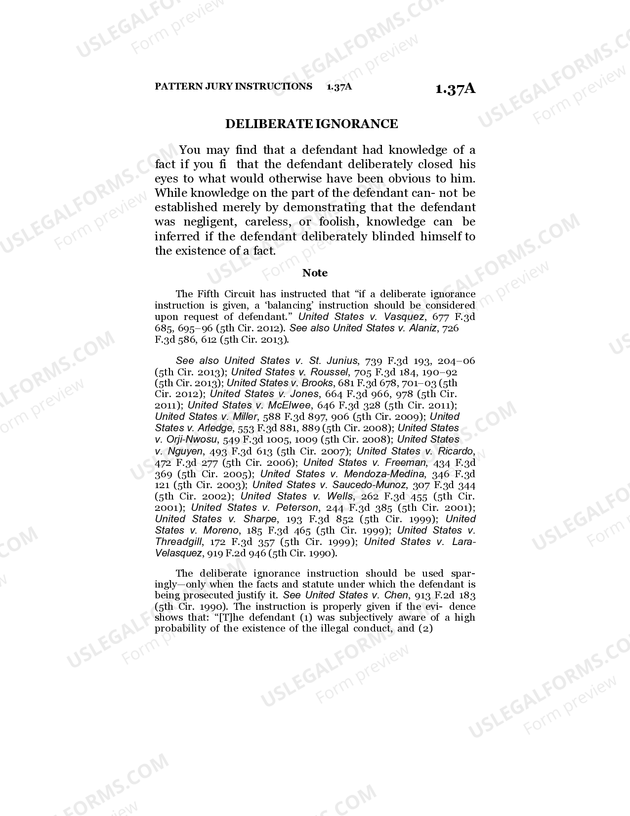 Deliberate Ignorance US Legal Forms