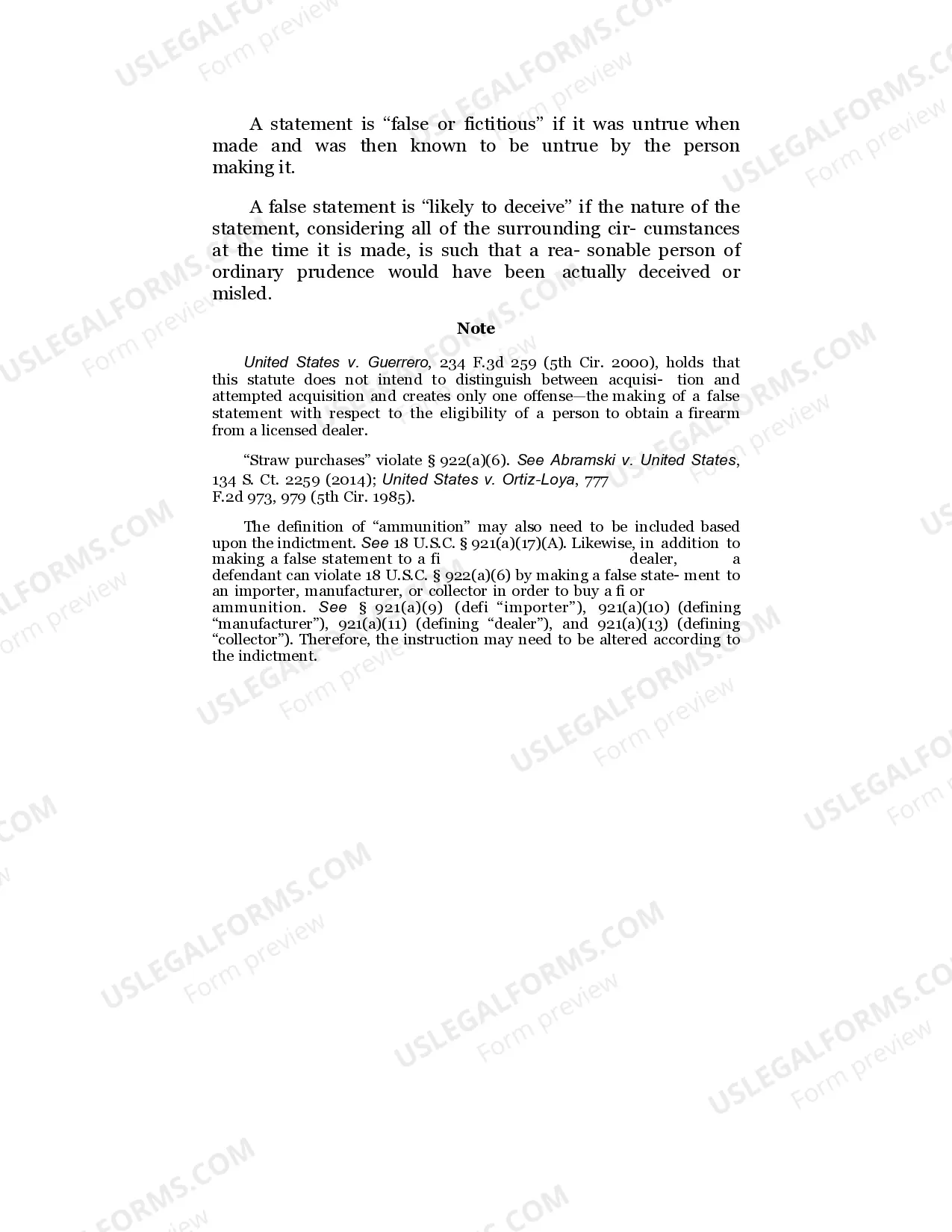 Preview False Statement to Firearms Dealer