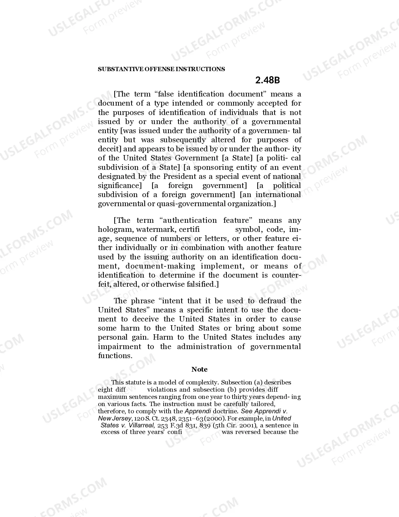 Preview Possession of False Document with Intent to Defraud United States