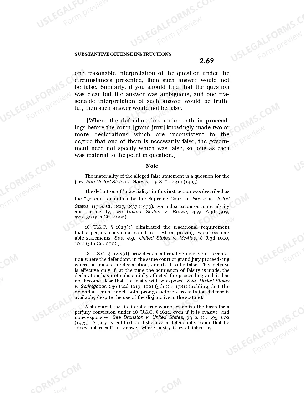 Preview False Declaration Before Grand Jury or Court