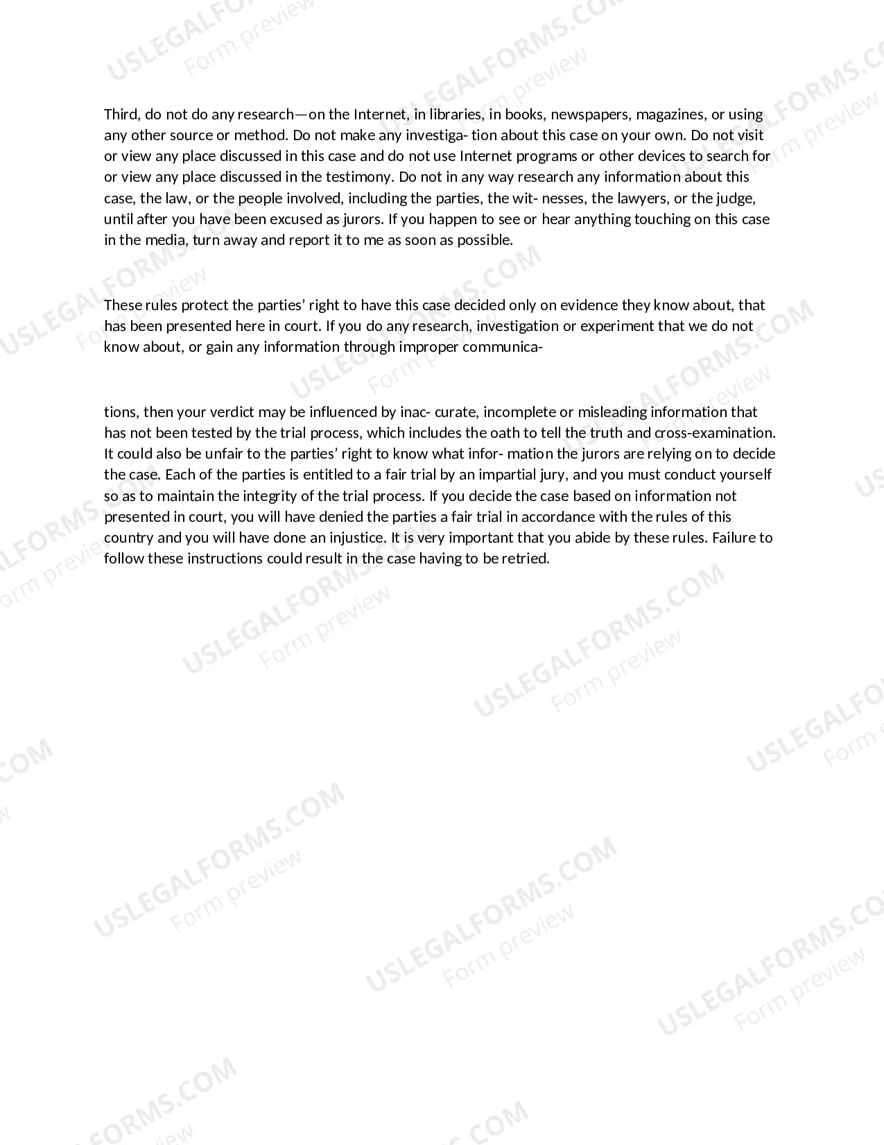 Preview Cautionary Instructions