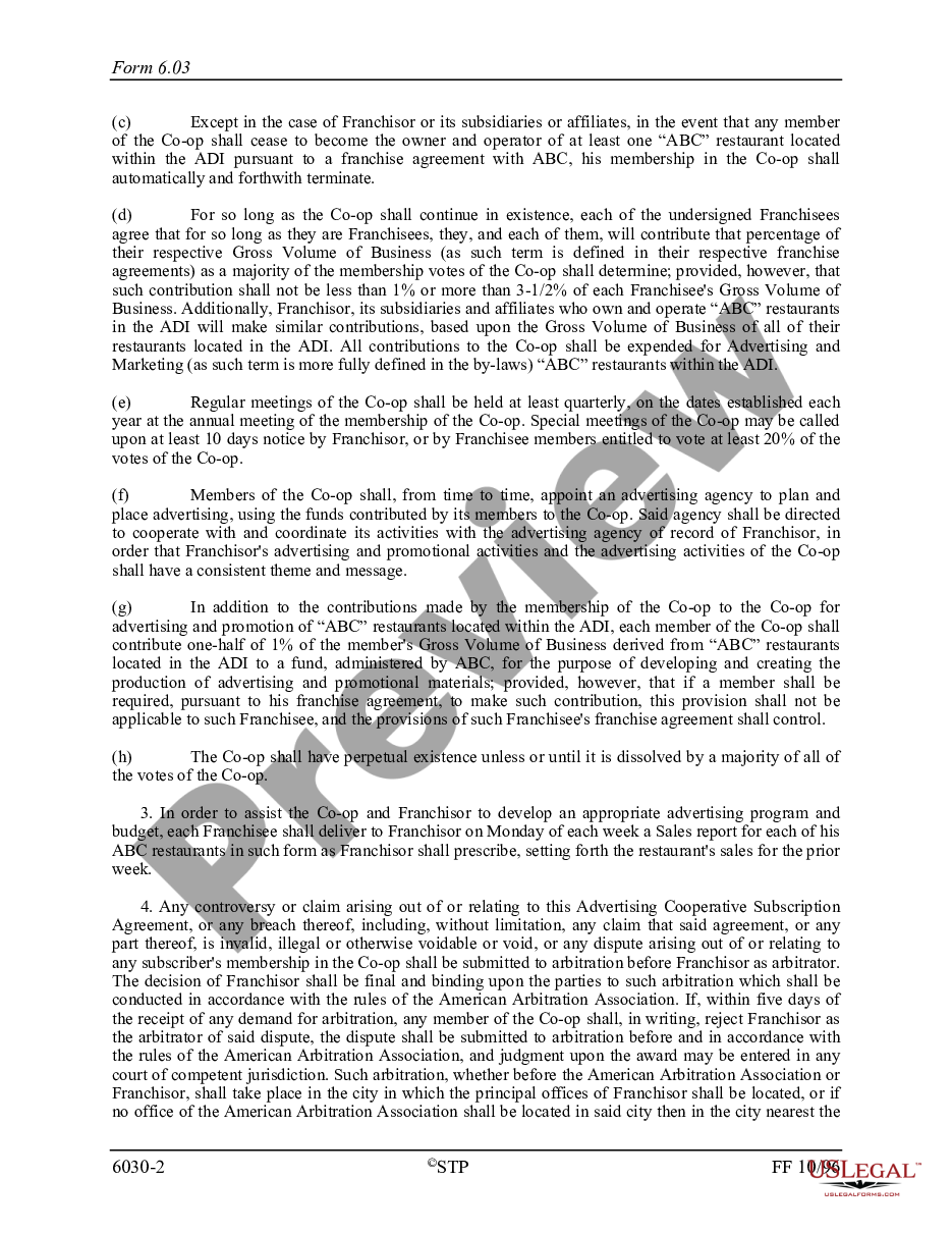 page 1 Subscription Agreement for an Advertising Cooperative preview