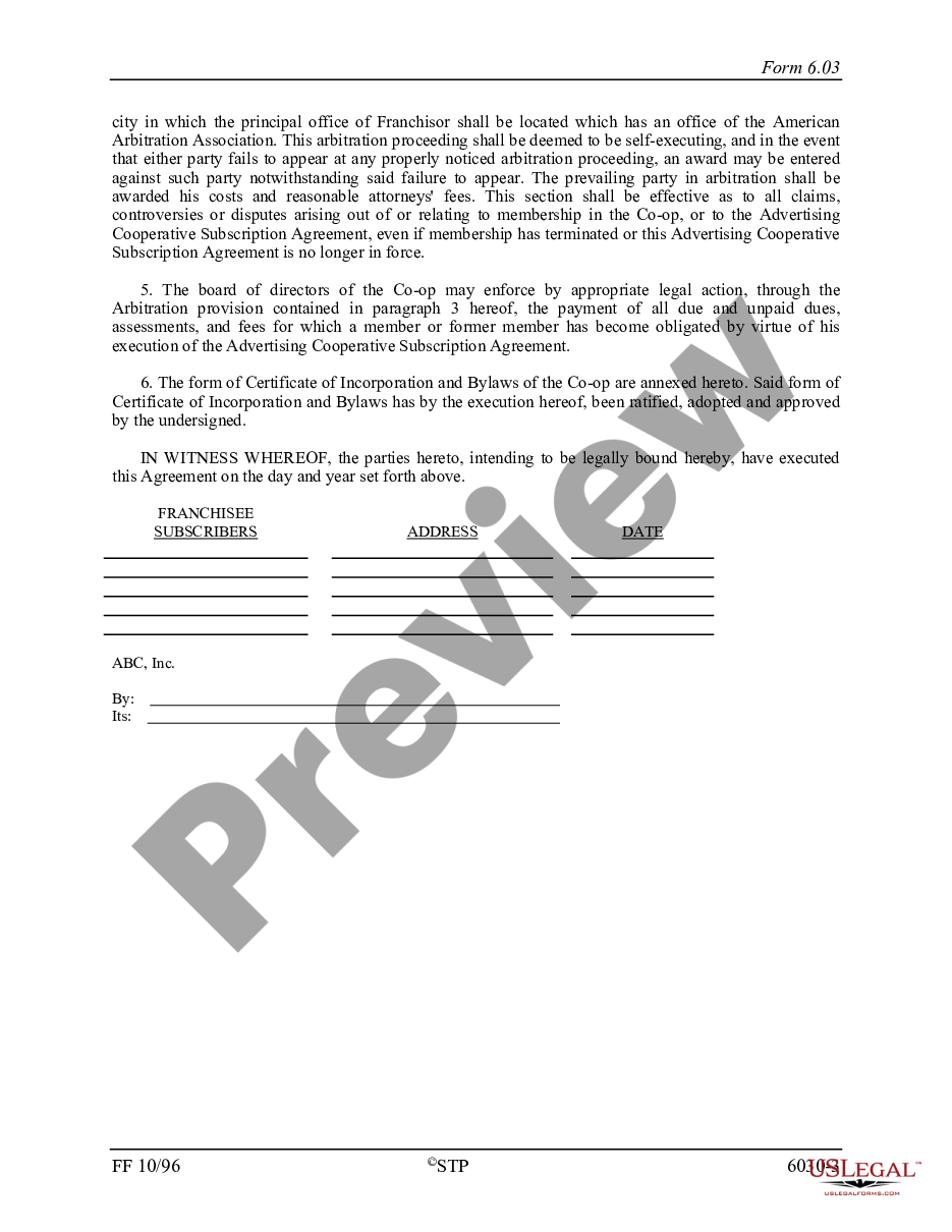 page 2 Subscription Agreement for an Advertising Cooperative preview