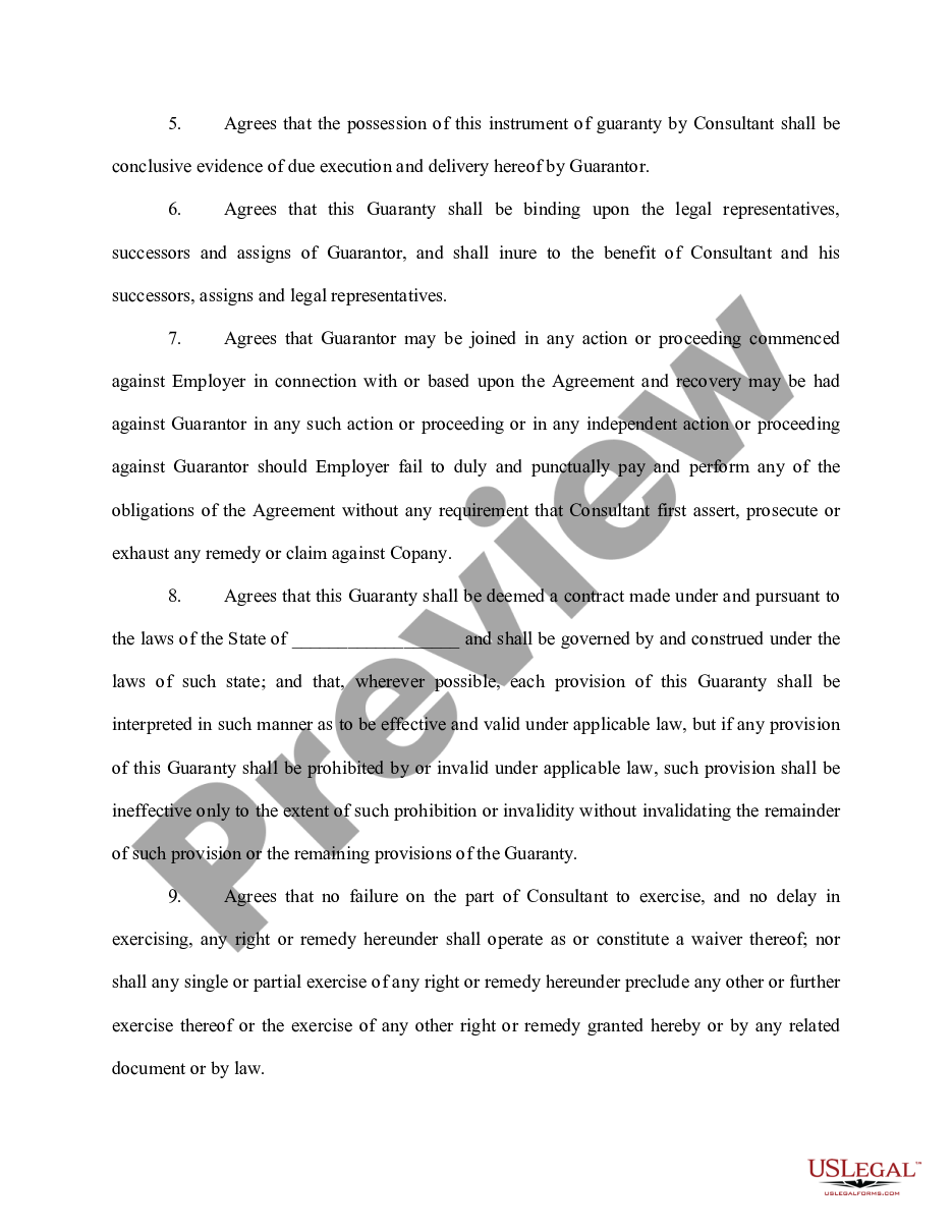 page 1 Personal Guaranty of Another Person's Agreement to Pay Consultant preview