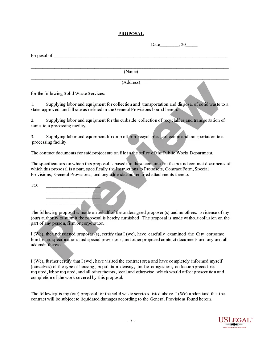 Get Waste Disposal Proposal and Contract for Municipality Preview Waste Disposal Proposal and Contract for Municipality