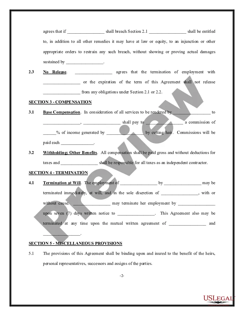 Hair Salon Commission Contract Template With Prices Salon Commission