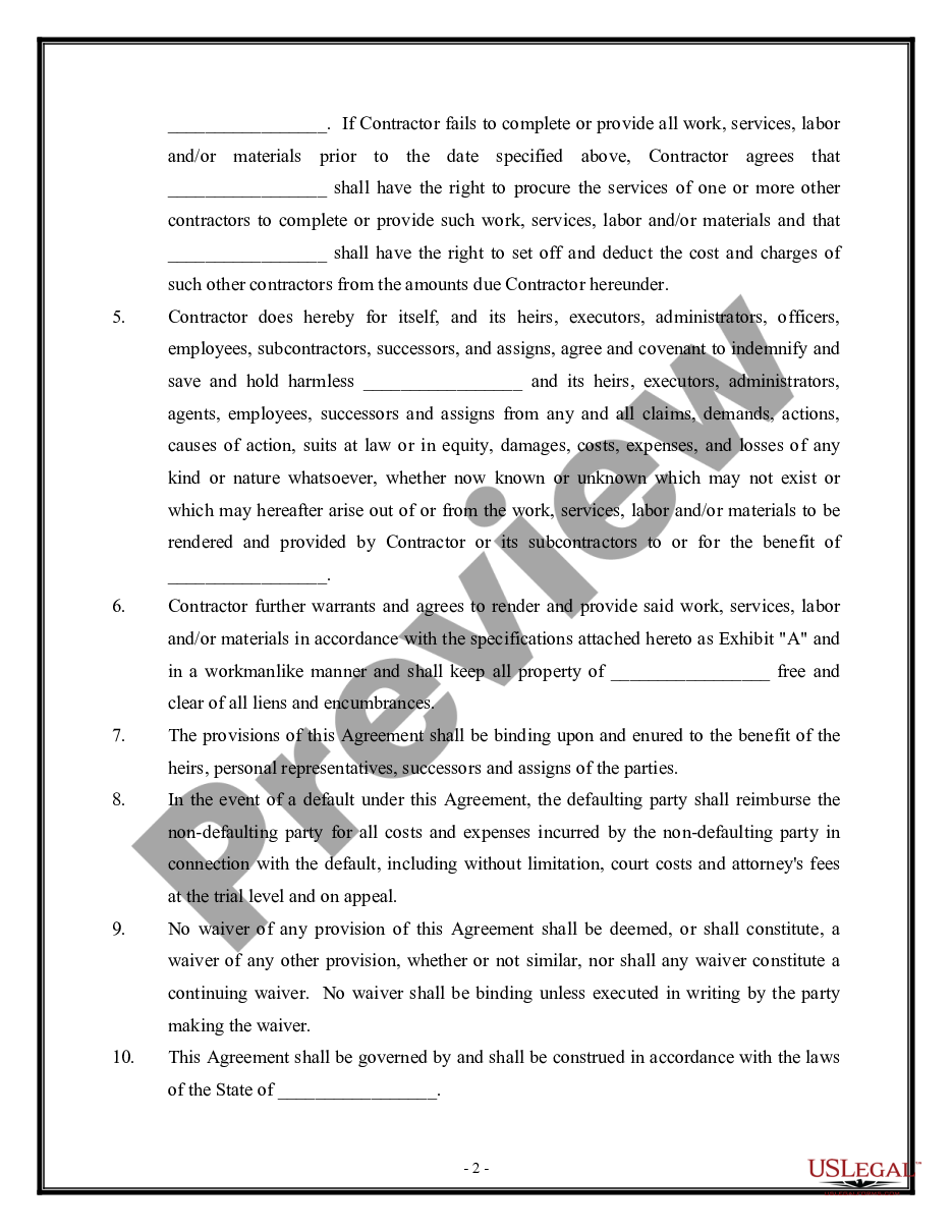 page 1 Self-Employed Independent Contractor Employment Agreement - work, services and / or materials preview