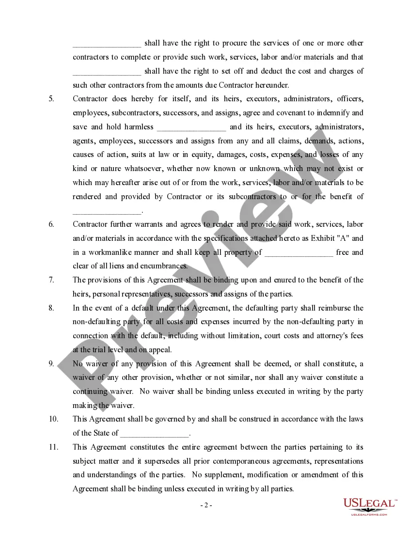 Preview Self-Employed Independent Contractor Employment Agreement - work, services and / or materials