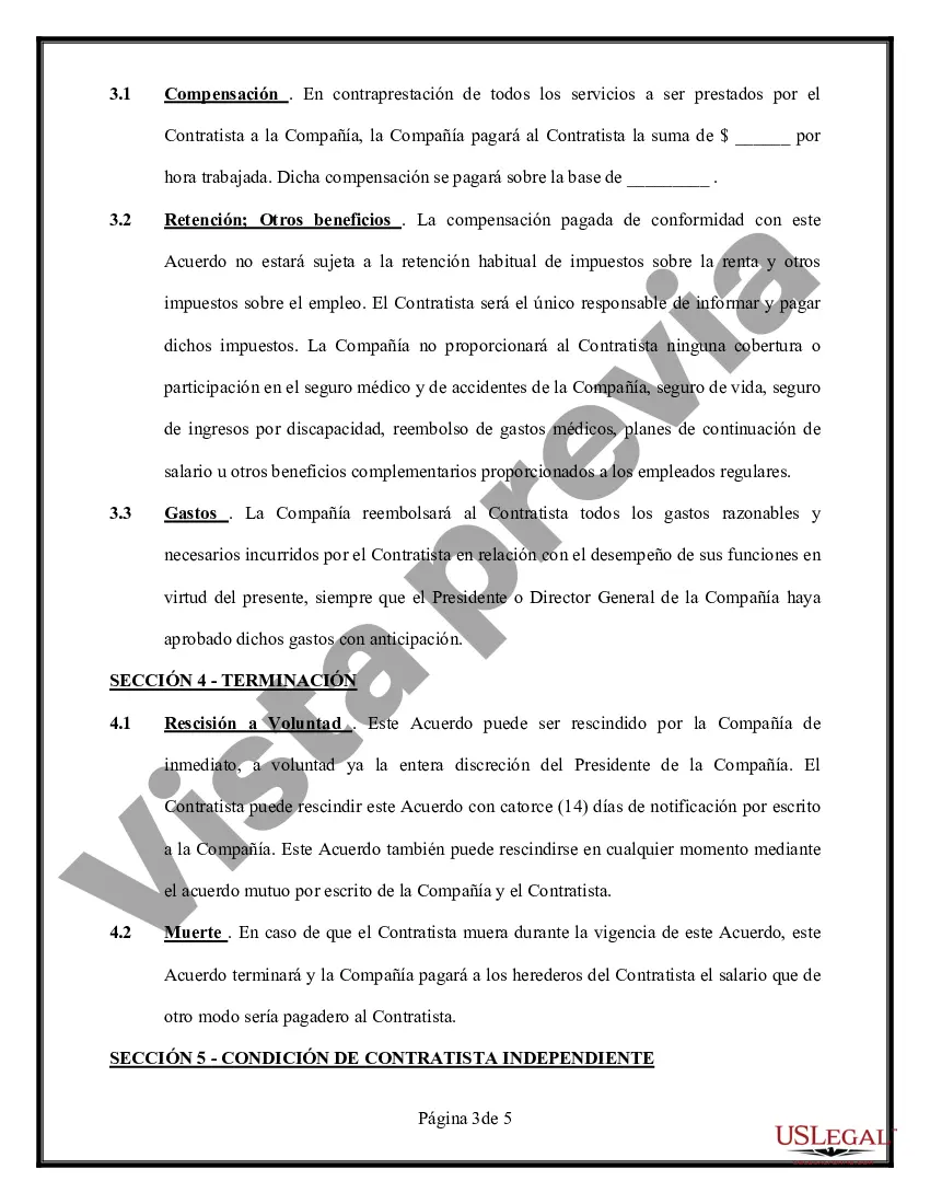 Preview Acuerdo de empleo de contratista independiente para trabajadores por cuenta propia - General