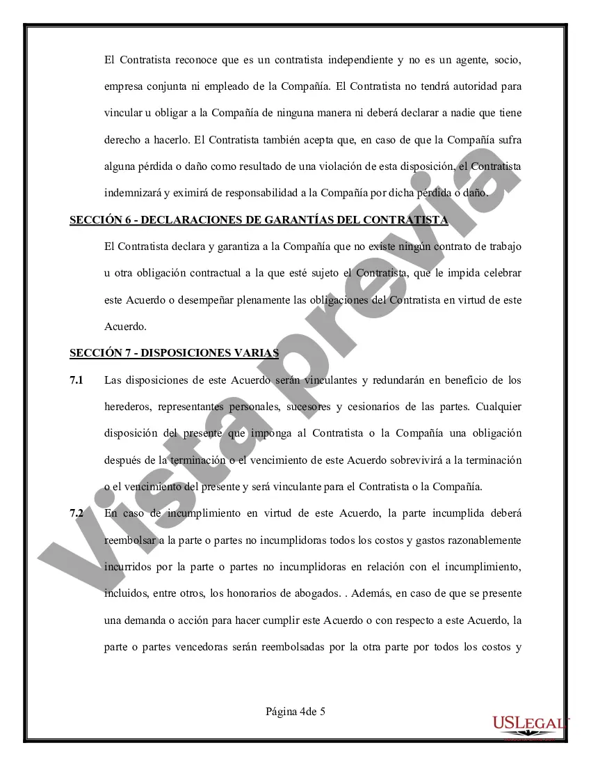 Preview Acuerdo de empleo de contratista independiente para trabajadores por cuenta propia - General