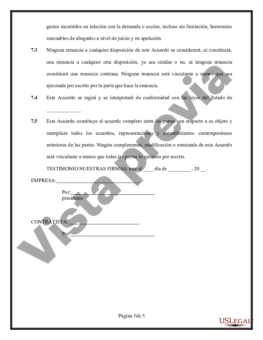 Preview Acuerdo de empleo de contratista independiente para trabajadores por cuenta propia - General