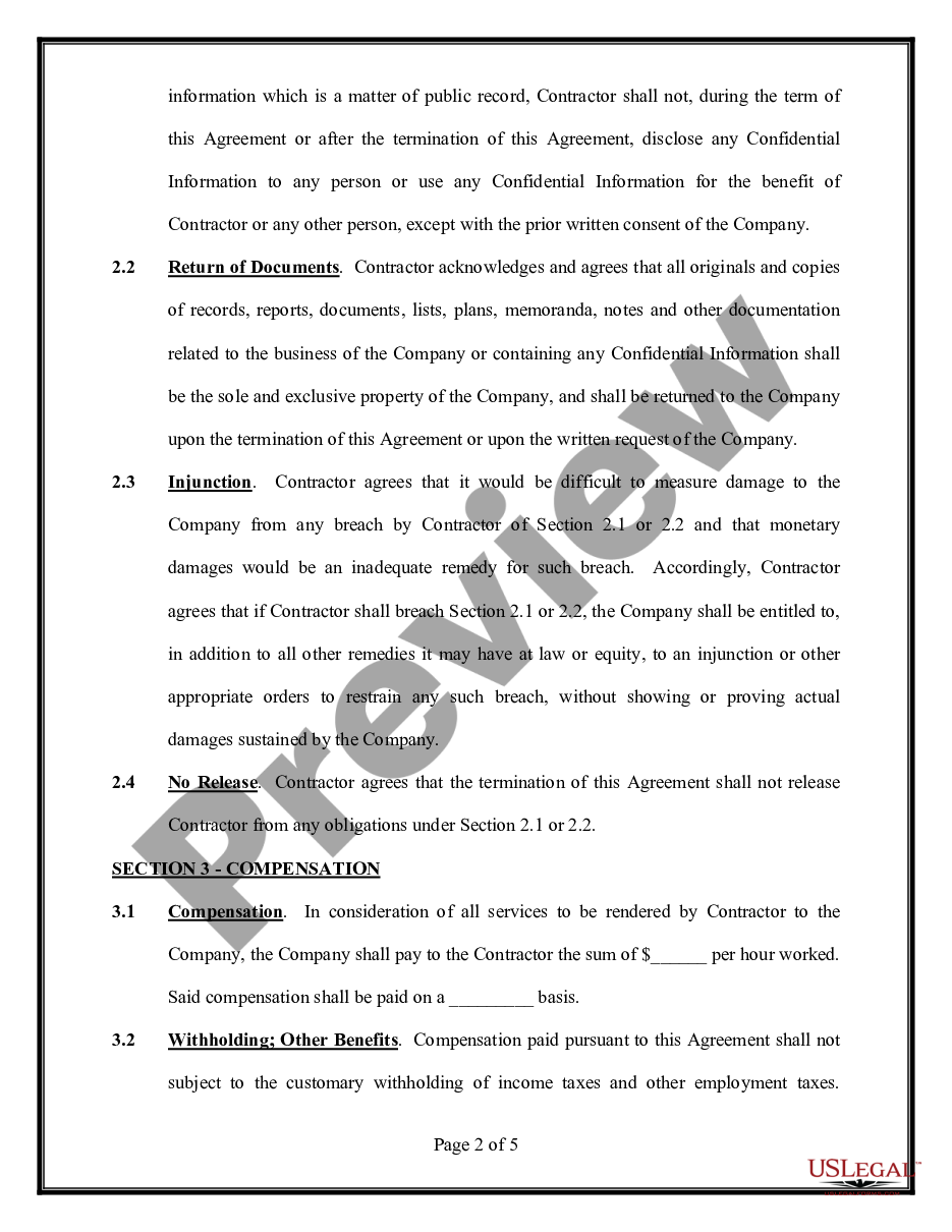 page 1 Self-Employed Independent Contractor Employment Agreement - General preview