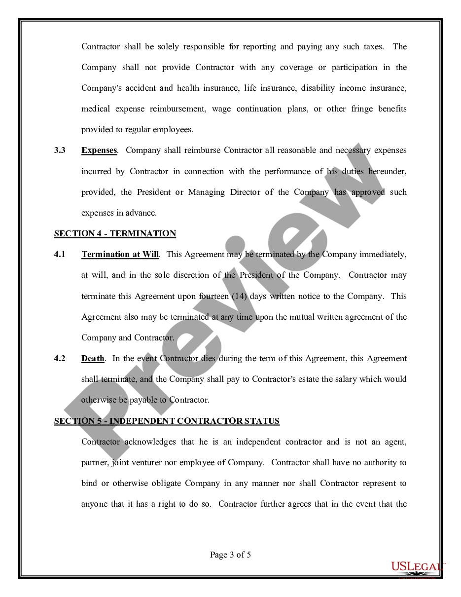 page 2 Self-Employed Independent Contractor Employment Agreement - General preview