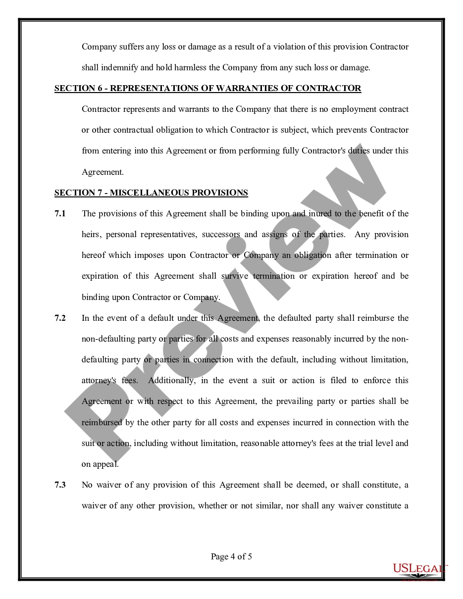 page 3 Self-Employed Independent Contractor Employment Agreement - General preview