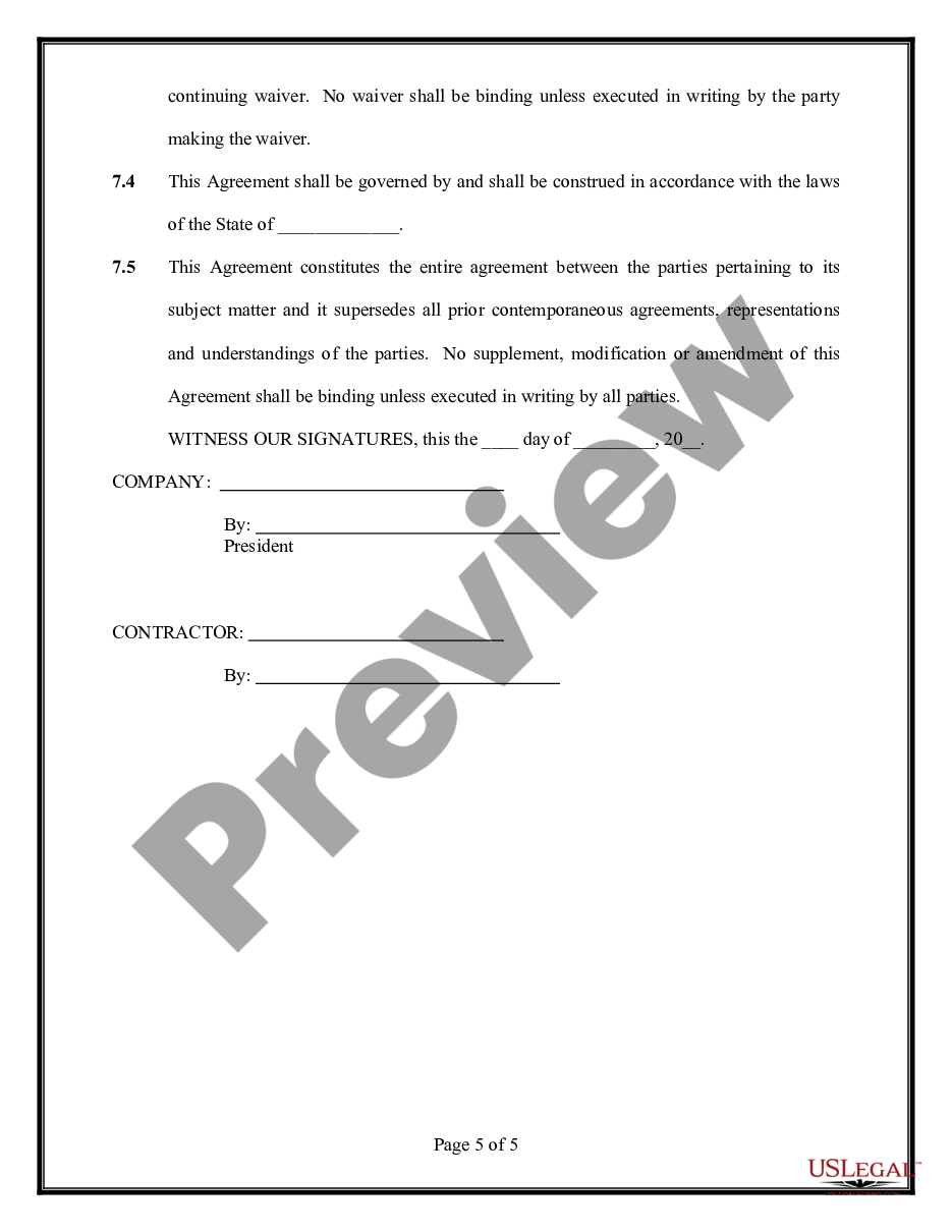 page 4 Self-Employed Independent Contractor Employment Agreement - General preview
