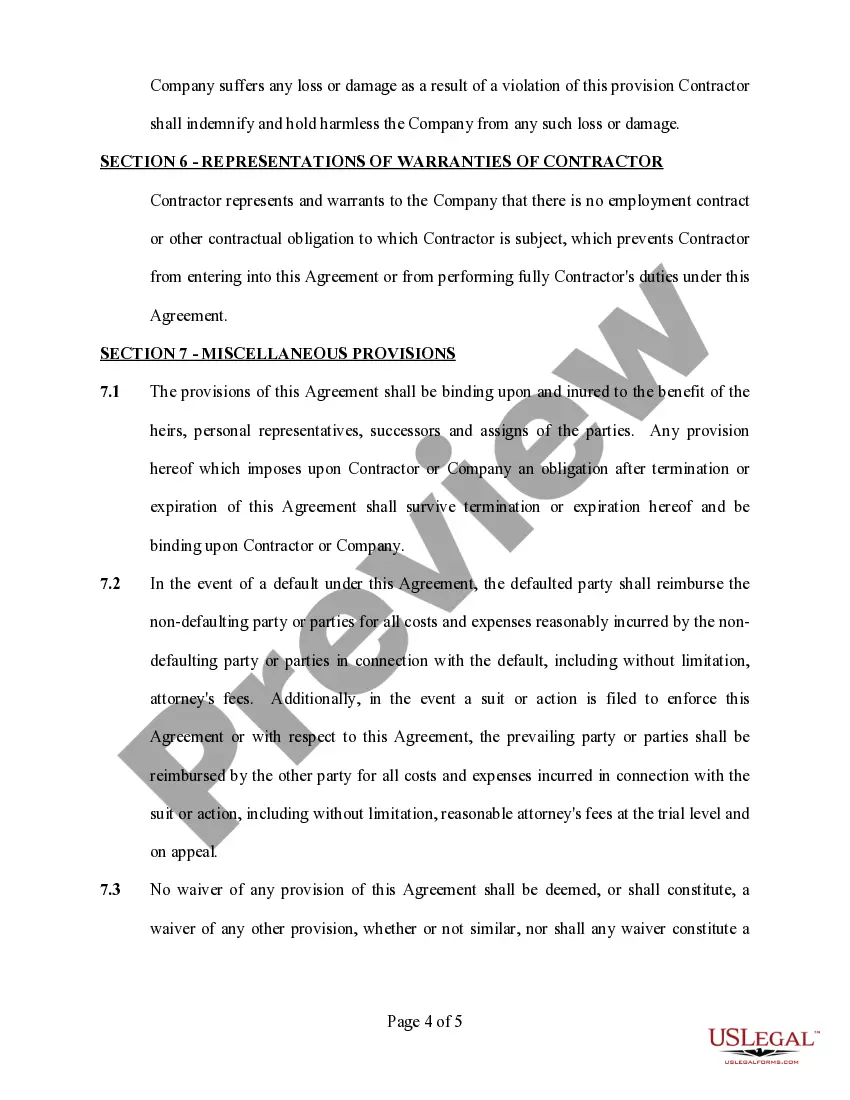 Preview Self-Employed Independent Contractor Employment Agreement - General