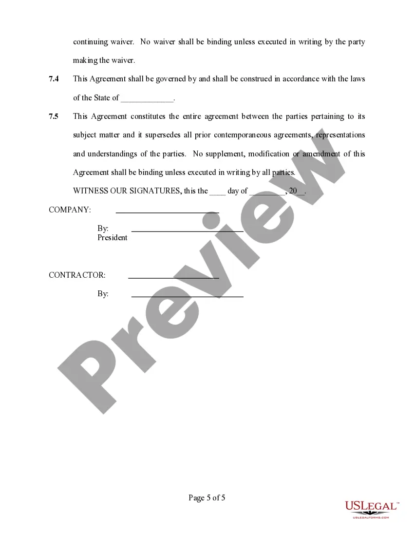 Preview Self-Employed Independent Contractor Employment Agreement - General