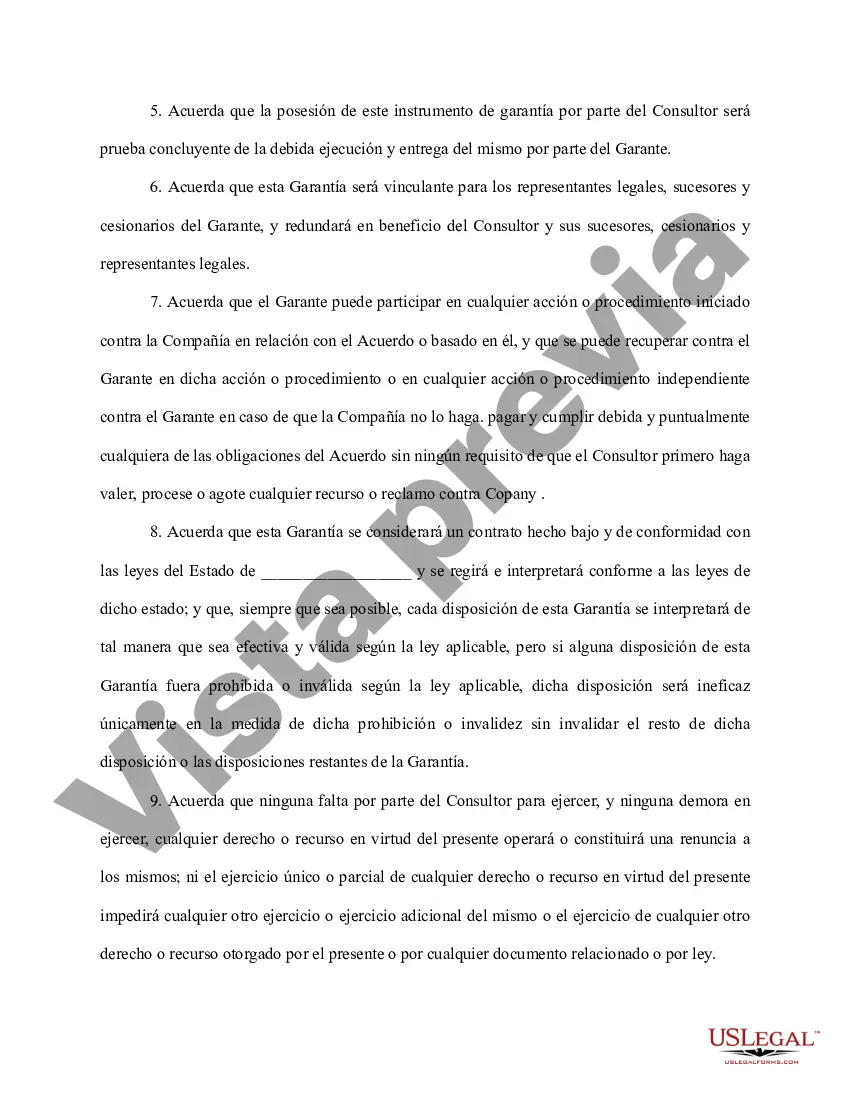 Preview Acuerdo de garantía personal de la corporación para pagar al consultor