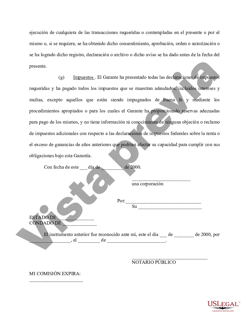 Preview Acuerdo de garantía personal de la corporación para pagar al consultor
