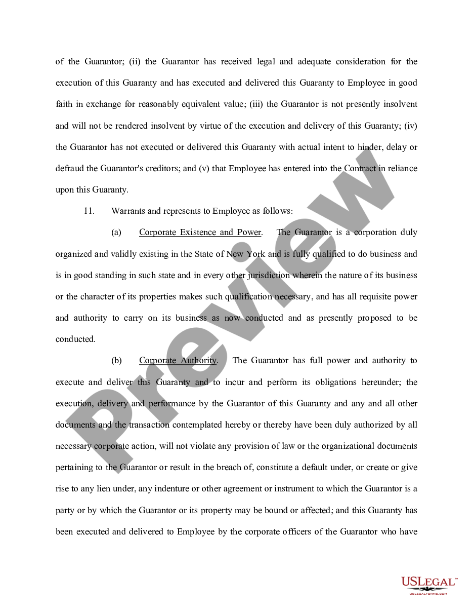 page 2 Personal Guaranty of Employment Agreement Between Corporation and Employee preview