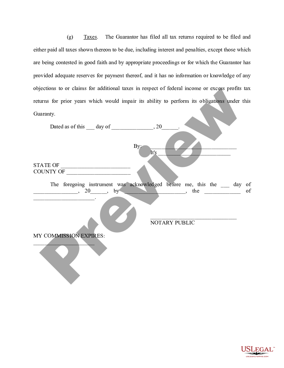 form Personal Guaranty of Employment Agreement Between Corporation and Employee preview