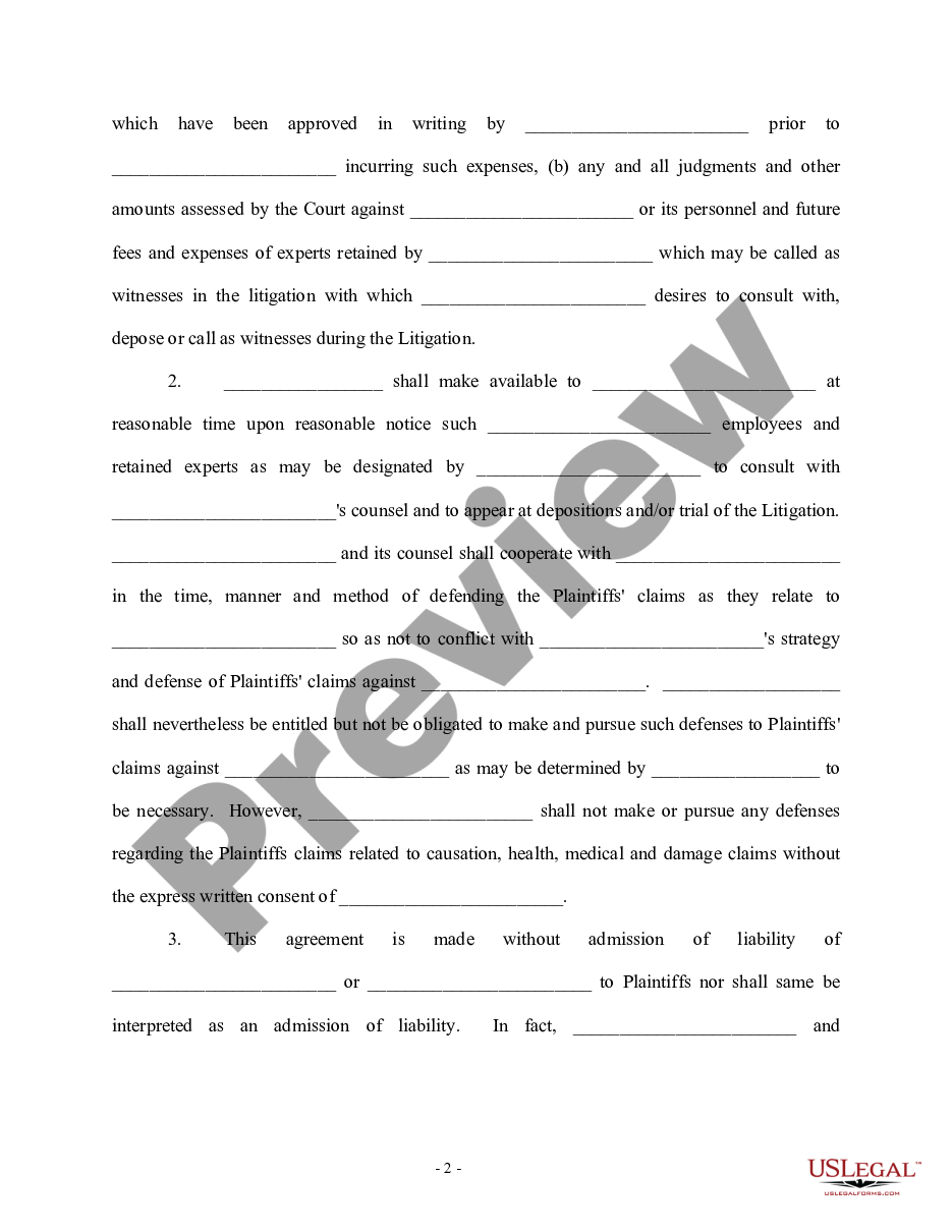 page 1 Indemnification Agreement for Litigation preview