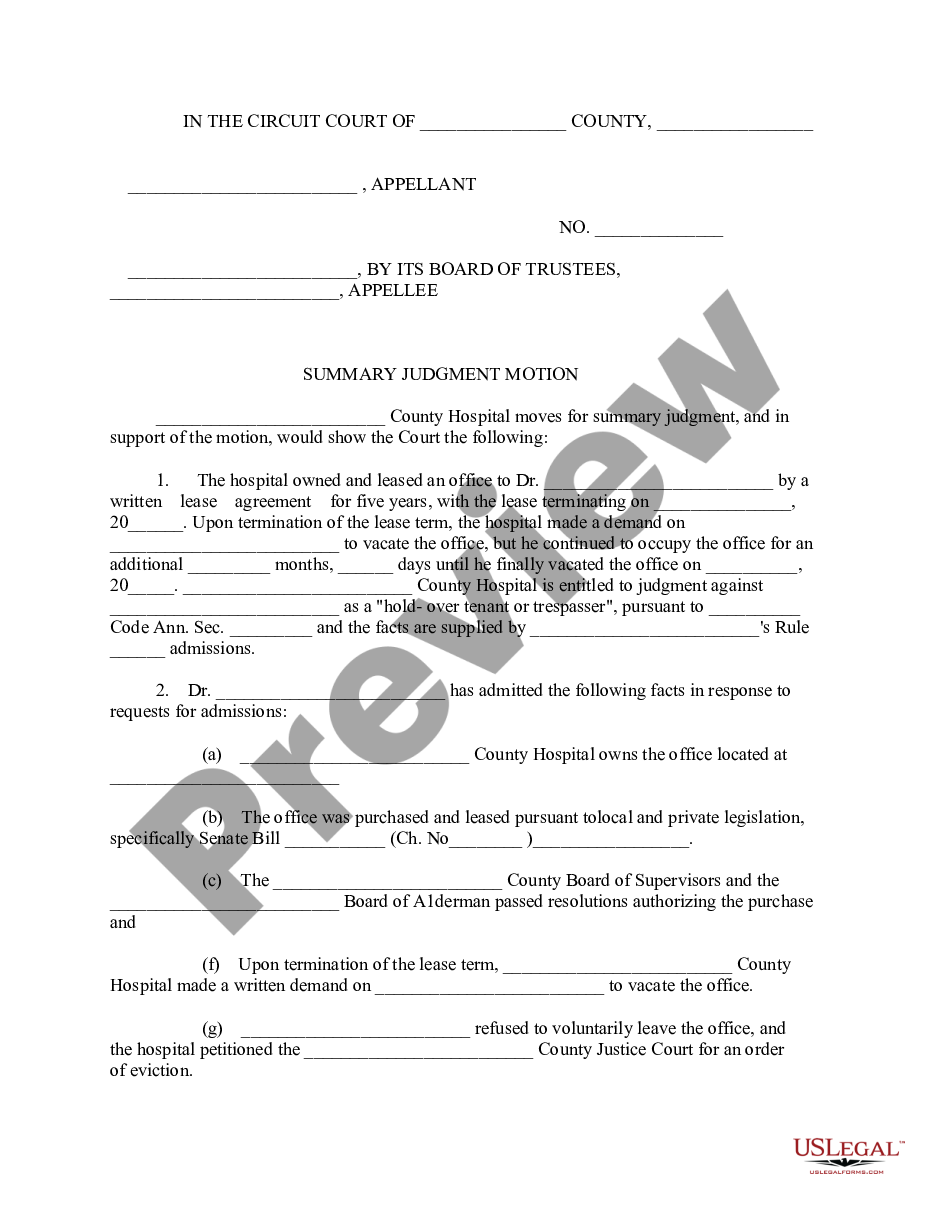 Motion for Summary Judgment Summary Judgment Form US Legal Forms