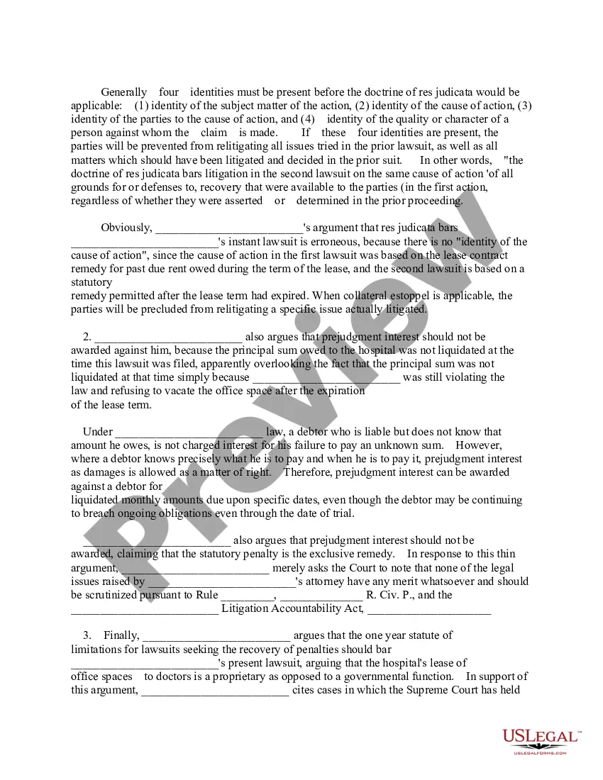 Preview Response to Motion for Partial Summary Judgment in Support of Hospital's Summary Judgment Motion
