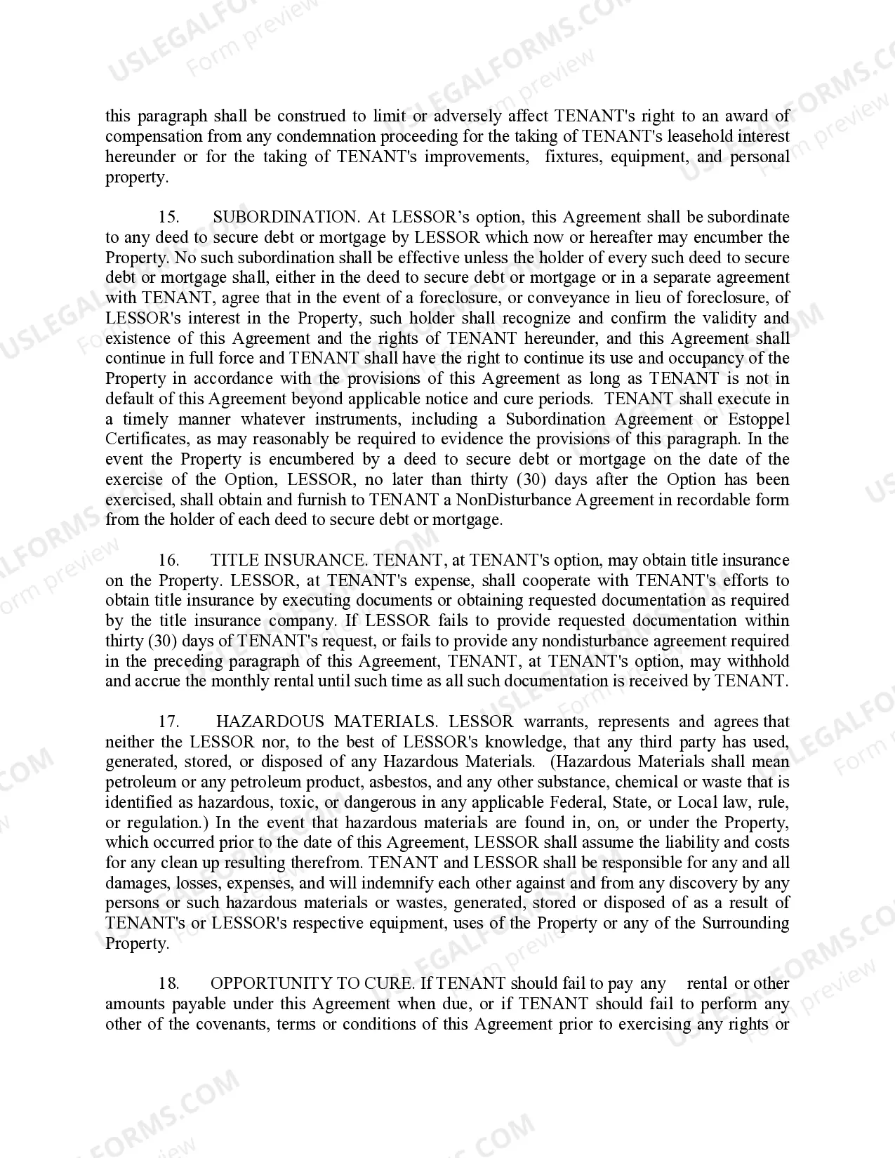 Preview Option to Lease Real Estate - Commercial