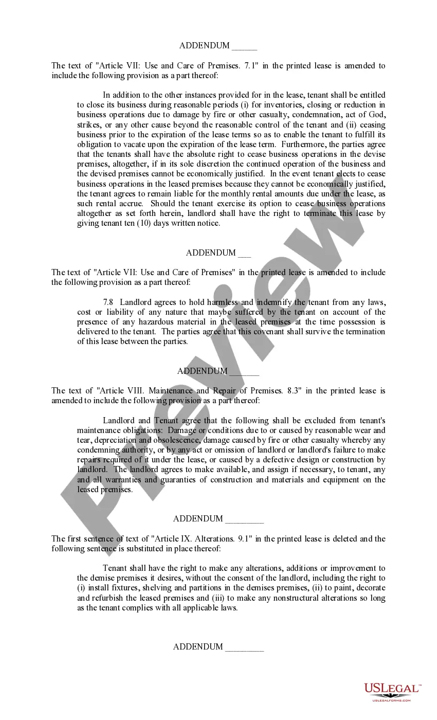 Get Addendums to Shopping Center Lease Preview Addendums to Shopping Center Lease