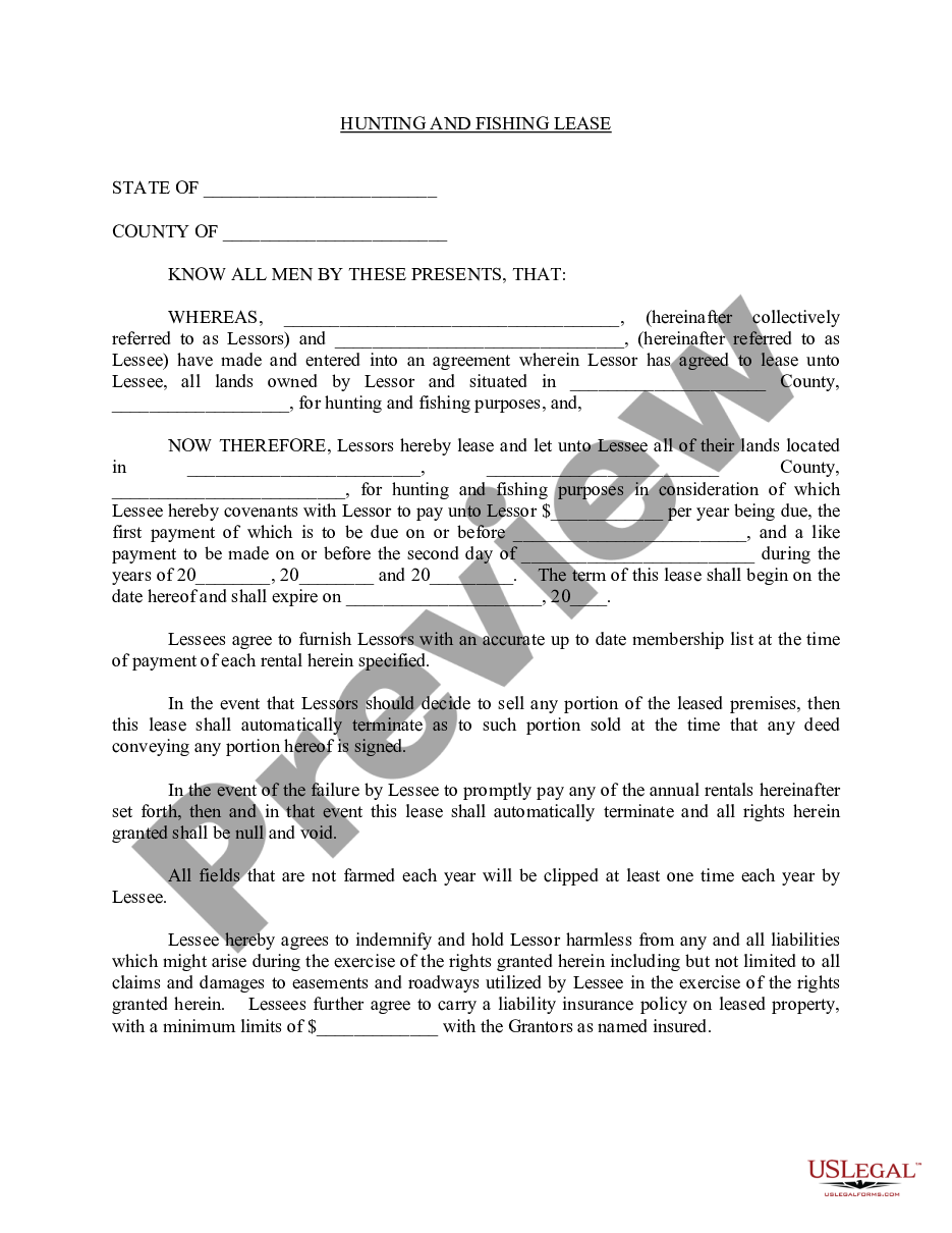page 0 Simple Hunting and Fishing Land Lease preview