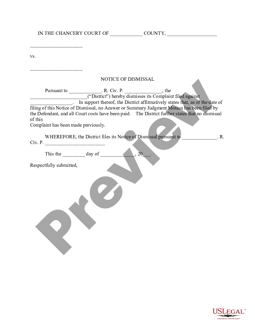 Notice of Dismissal Court County US Legal Forms