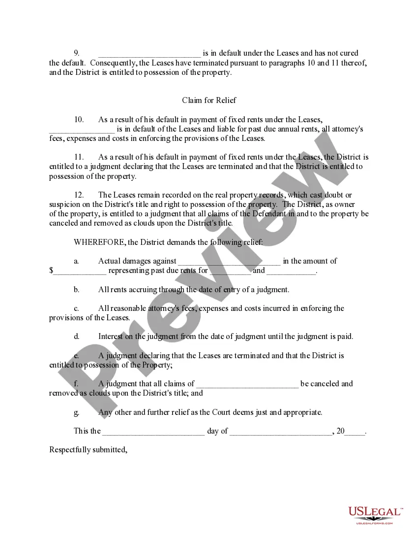 Get Complaint to Terminate Lease Preview Complaint to Terminate Lease