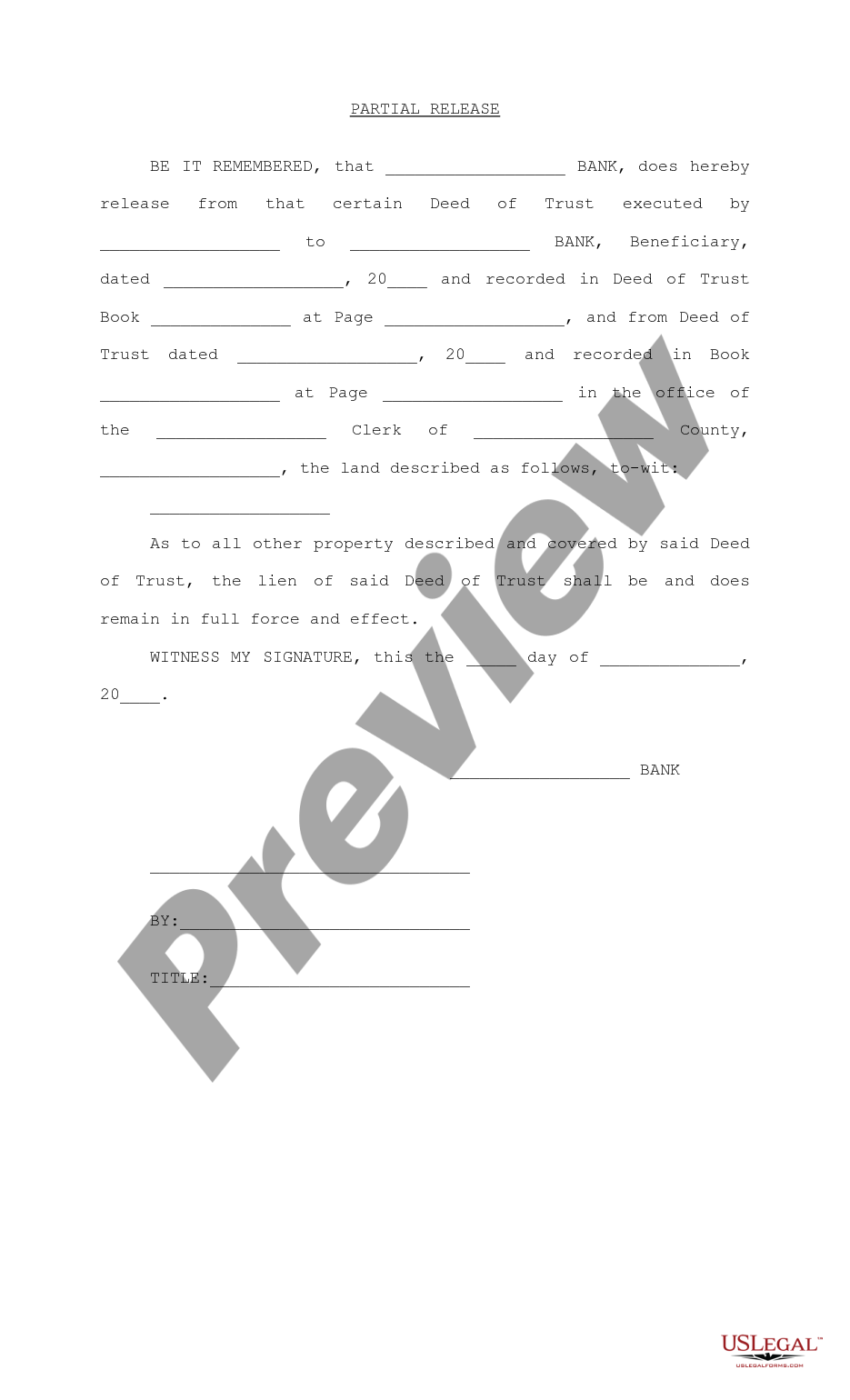 page 0 Partial Release of Deed of Trust preview