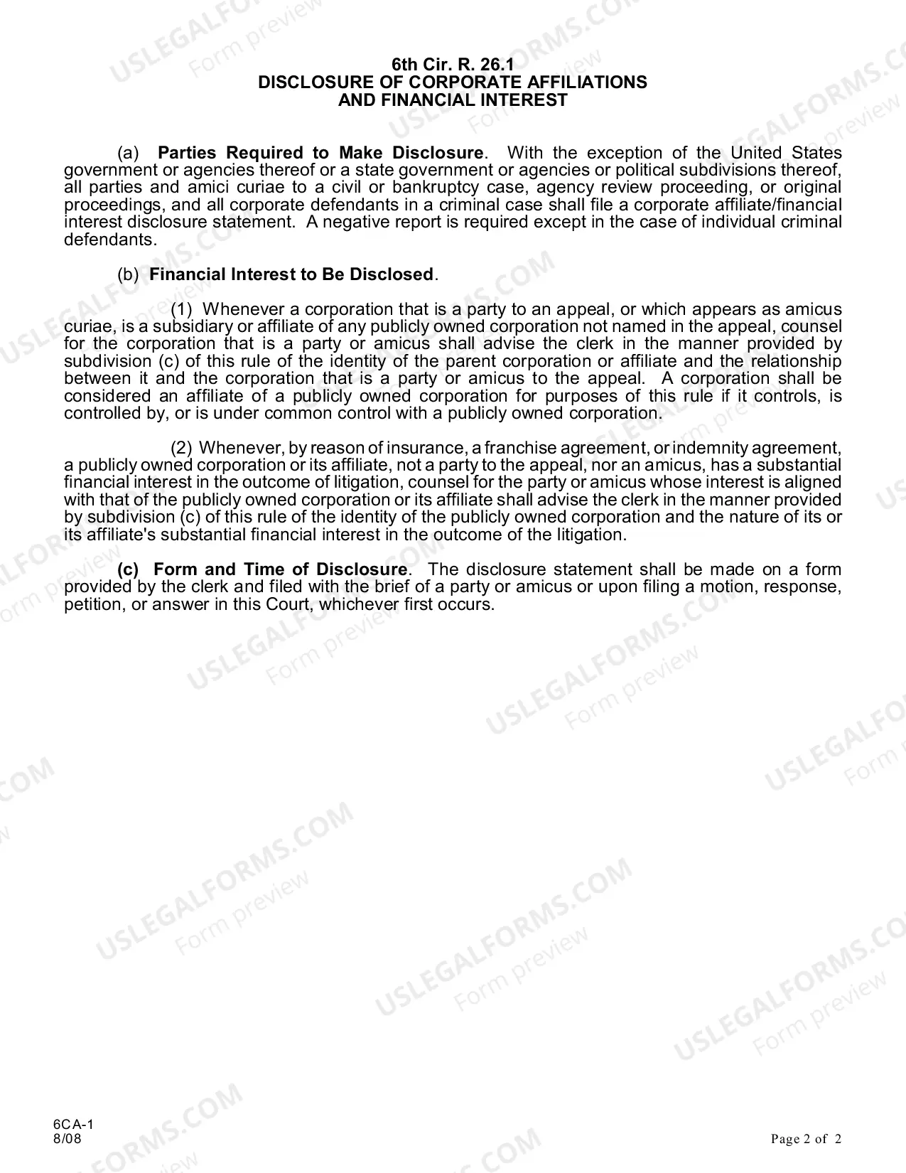 Preview Disclosure of Corporate Affiliations