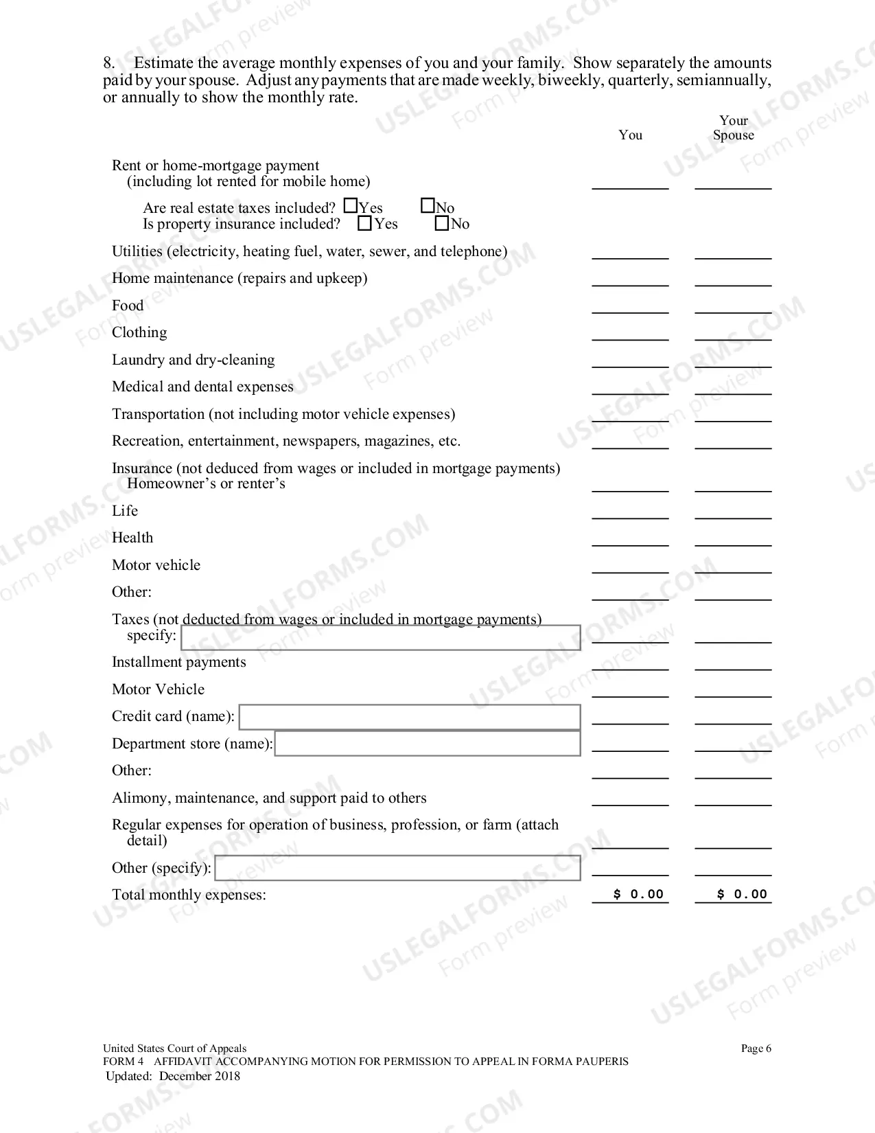 Preview Form 4 Motion/Financial Affidavit(for all non-CJA cases)