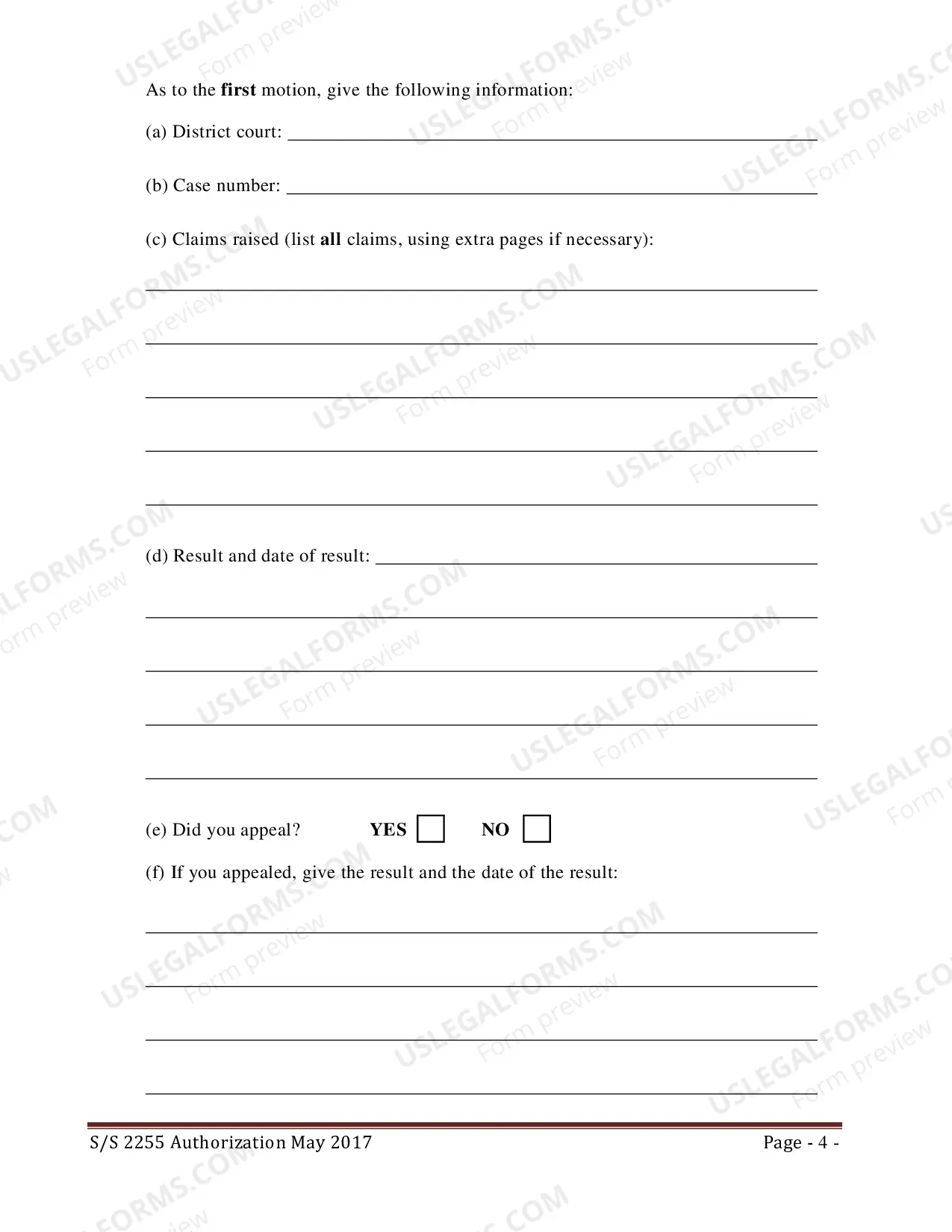 Preview Application for Second or Successive Petition Under 28 U.S.C. 2255 (federal)