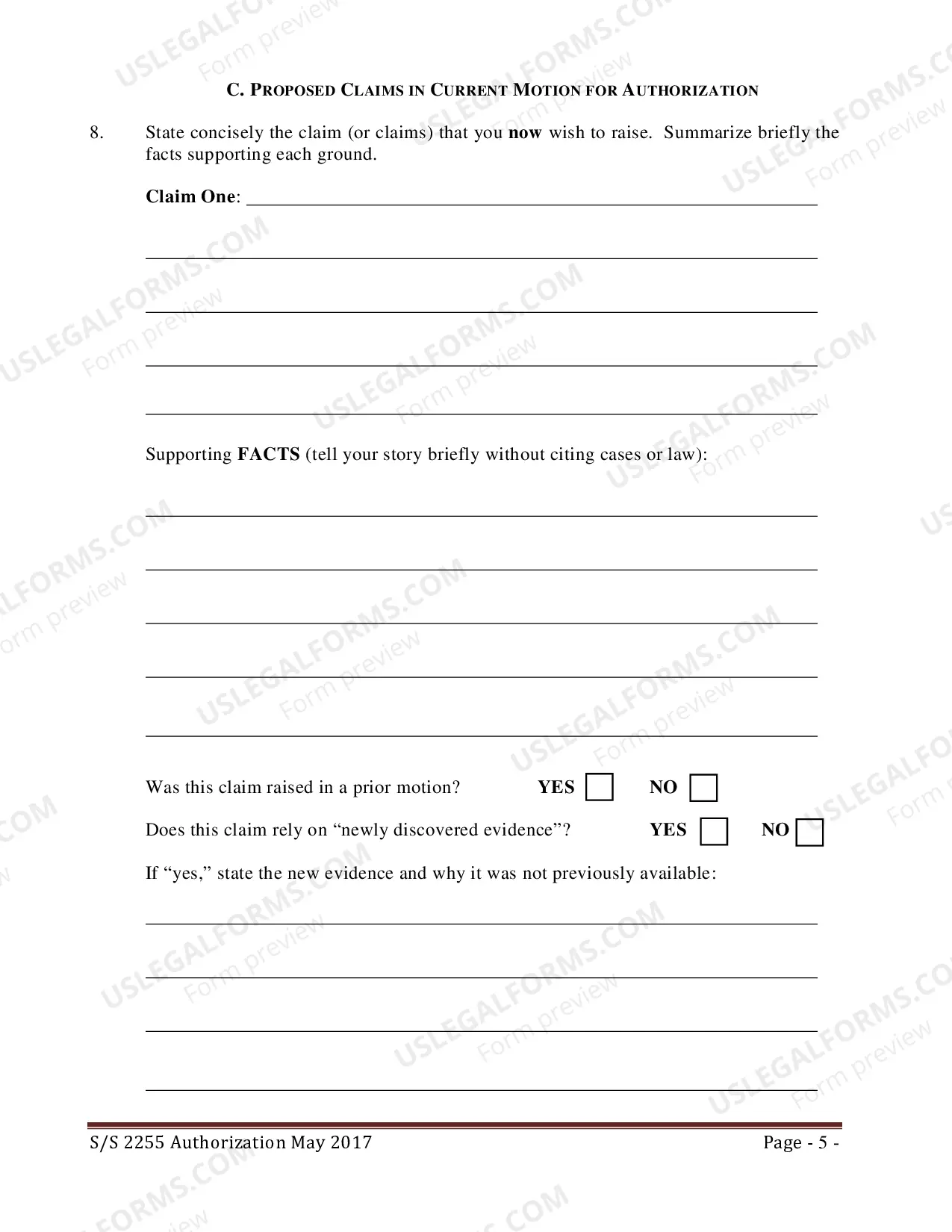 Preview Application for Second or Successive Petition Under 28 U.S.C. 2255 (federal)