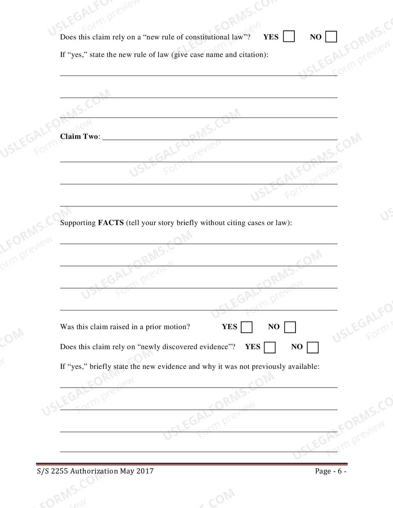 Preview Application for Second or Successive Petition Under 28 U.S.C. 2255 (federal)