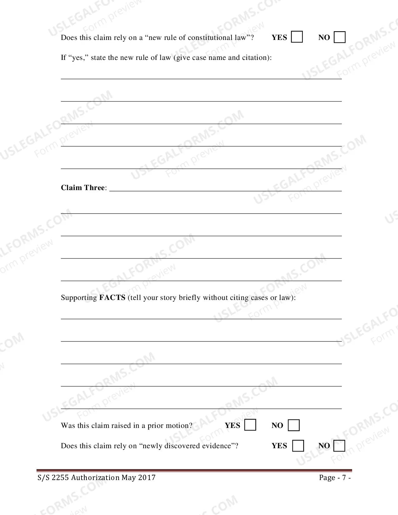 Preview Application for Second or Successive Petition Under 28 U.S.C. 2255 (federal)