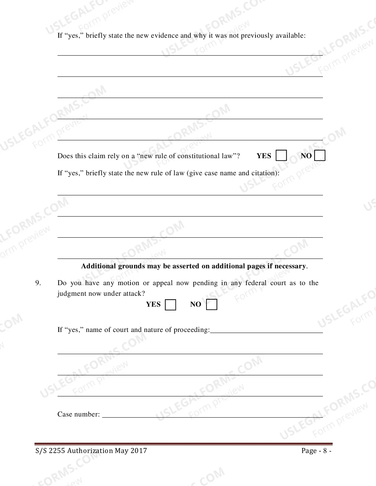 Preview Application for Second or Successive Petition Under 28 U.S.C. 2255 (federal)