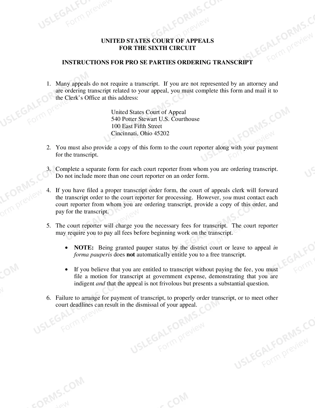Preview Pro-Se Transcript Order Form (formerly form 6CA-30)