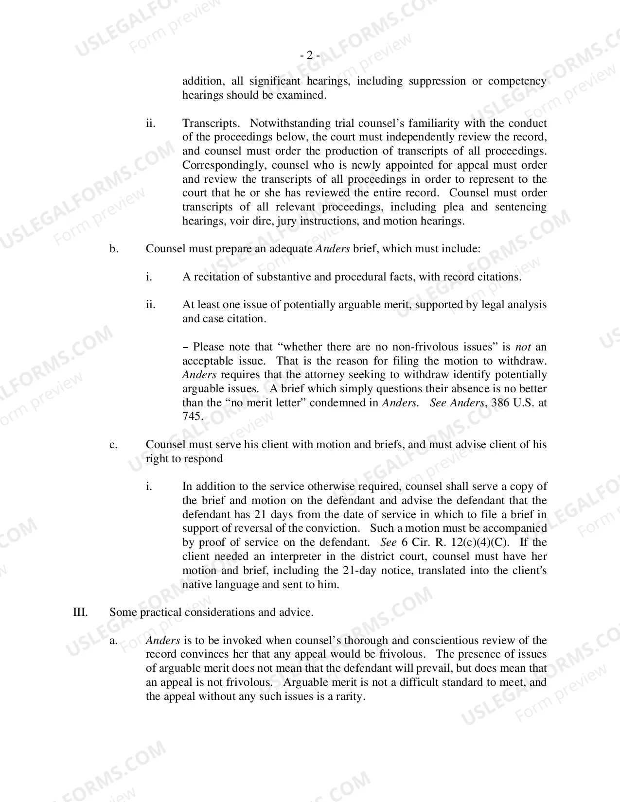 Preview Anders Briefs and Motions to Withdraw