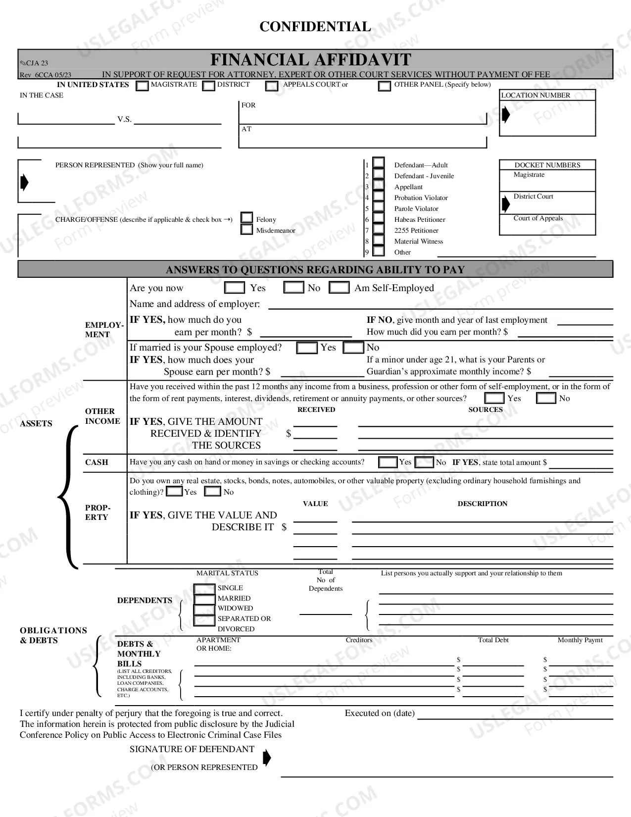 Preview CJA 23 - Motion/Financial Affidavit(for all CJA cases)