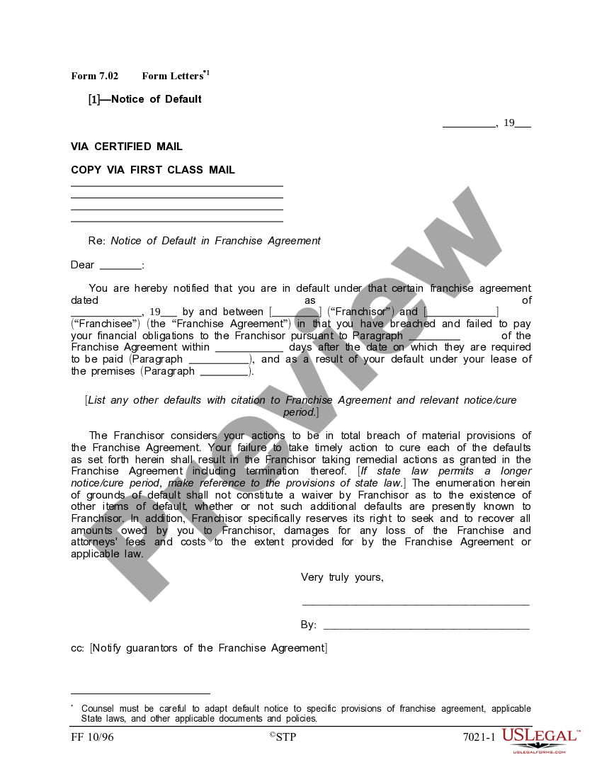 Form Letters Notice of Default US Legal Forms