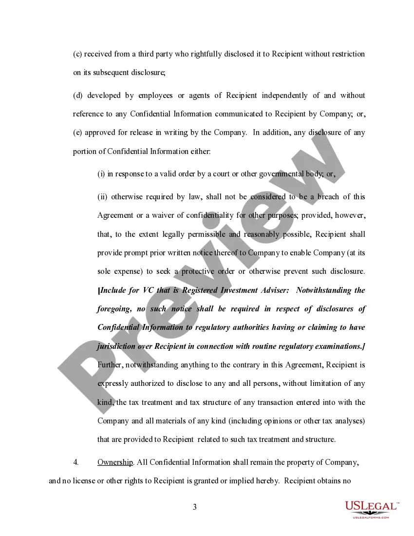 Get Confidentiality Agreement between LifeScience Company and Venture Captalist Preview Confidentiality Agreement between LifeScience Company and Venture Captalist