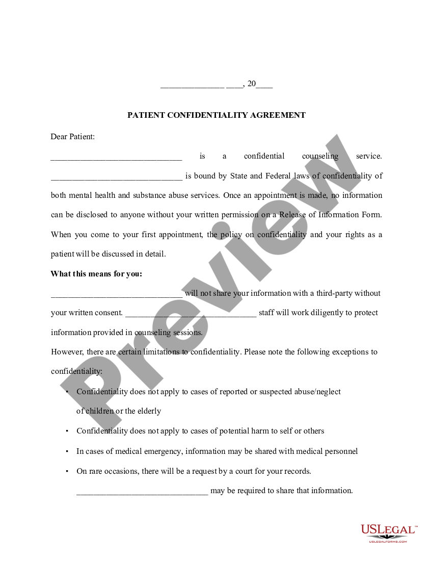 Confidentiality Agreement-Letter Format - Therapy or Counseling ...